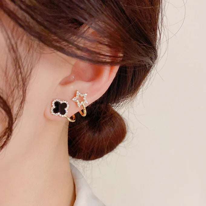 Belagte stiftøredobber med kløver, stjerne og zirkon