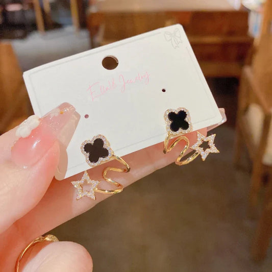 Belagte stiftøredobber med kløver, stjerne og zirkon